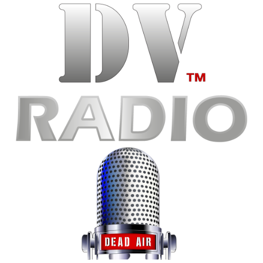 DV Radio microphone logo with DEAD AIR quote on microphone